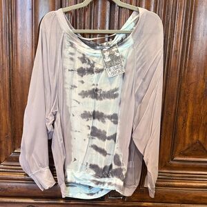 Young Fabulous & Broke Blue/Grey Tie-Dye sheer top